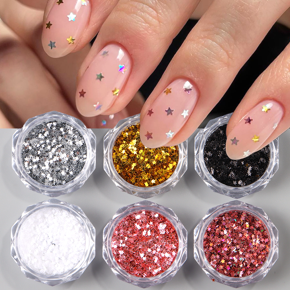 Gold Foil Flakes - 6pcs Y2K Tiny Star Nail Art