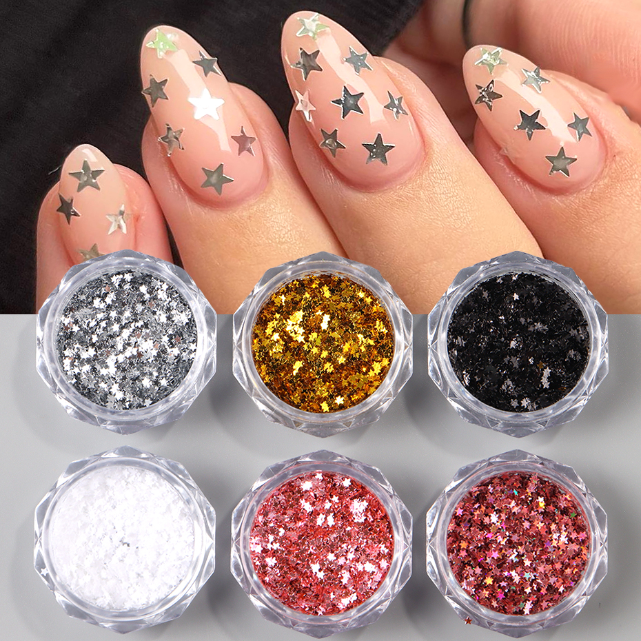 6pcs Y2K Tiny Star Nail Art Fl - Gold Foil Flakes recensie en prijs