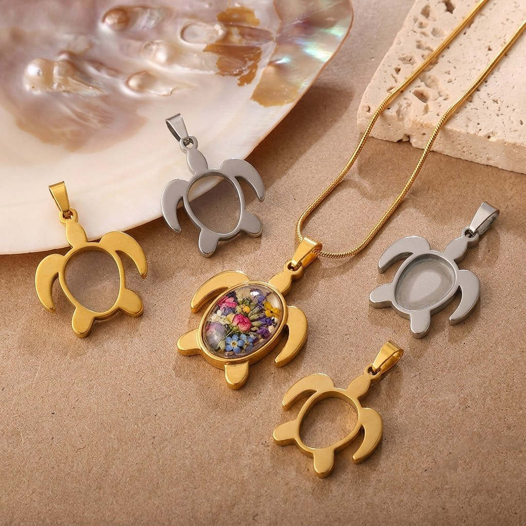5pcs/Lot Stainless Steel Turtl - Bezels Set Pendant recensie en prijs